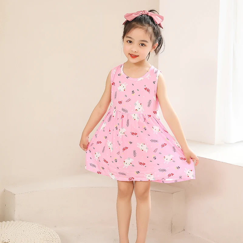 Summer Girls’ Floral Princess Dress – Sleeveless Cotton & Polyester Blend