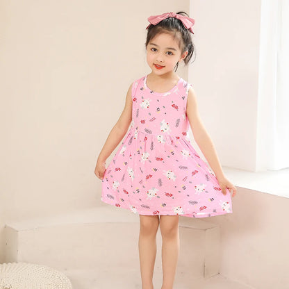 Summer Girls’ Floral Princess Dress – Sleeveless Cotton & Polyester Blend