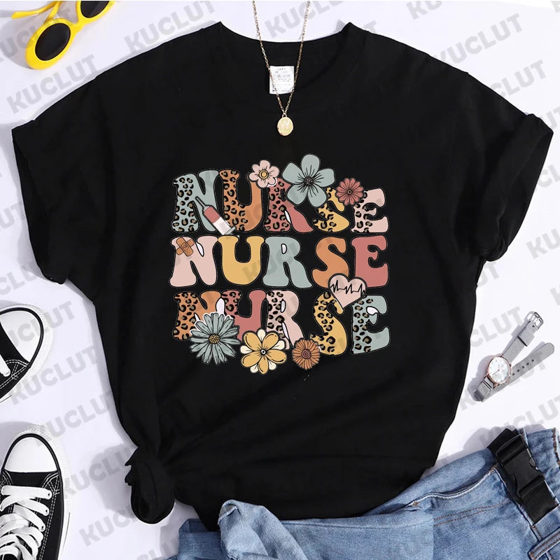 Nurse Shirt RN Wildflowers Vintage Short Sleeve