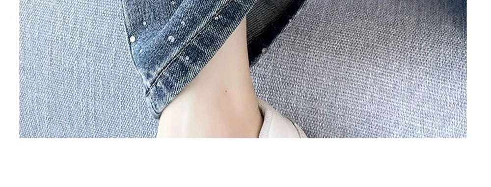 High Waist Loose Hot Stamping Diamond Denim Pants