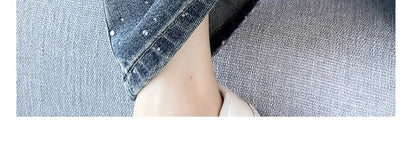 High Waist Loose Hot Stamping Diamond Denim Pants