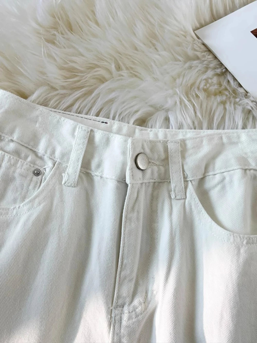 White Wide Leg Denim Pants for Women Size S-5XL