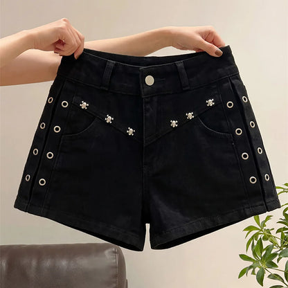 Black High Waist Denim Shorts