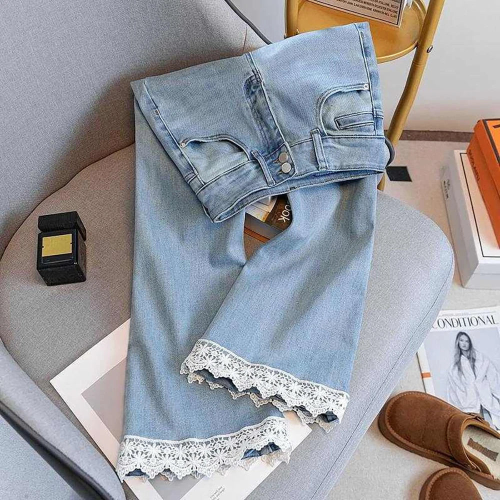 Fashion Lace Edge Blue Jeans