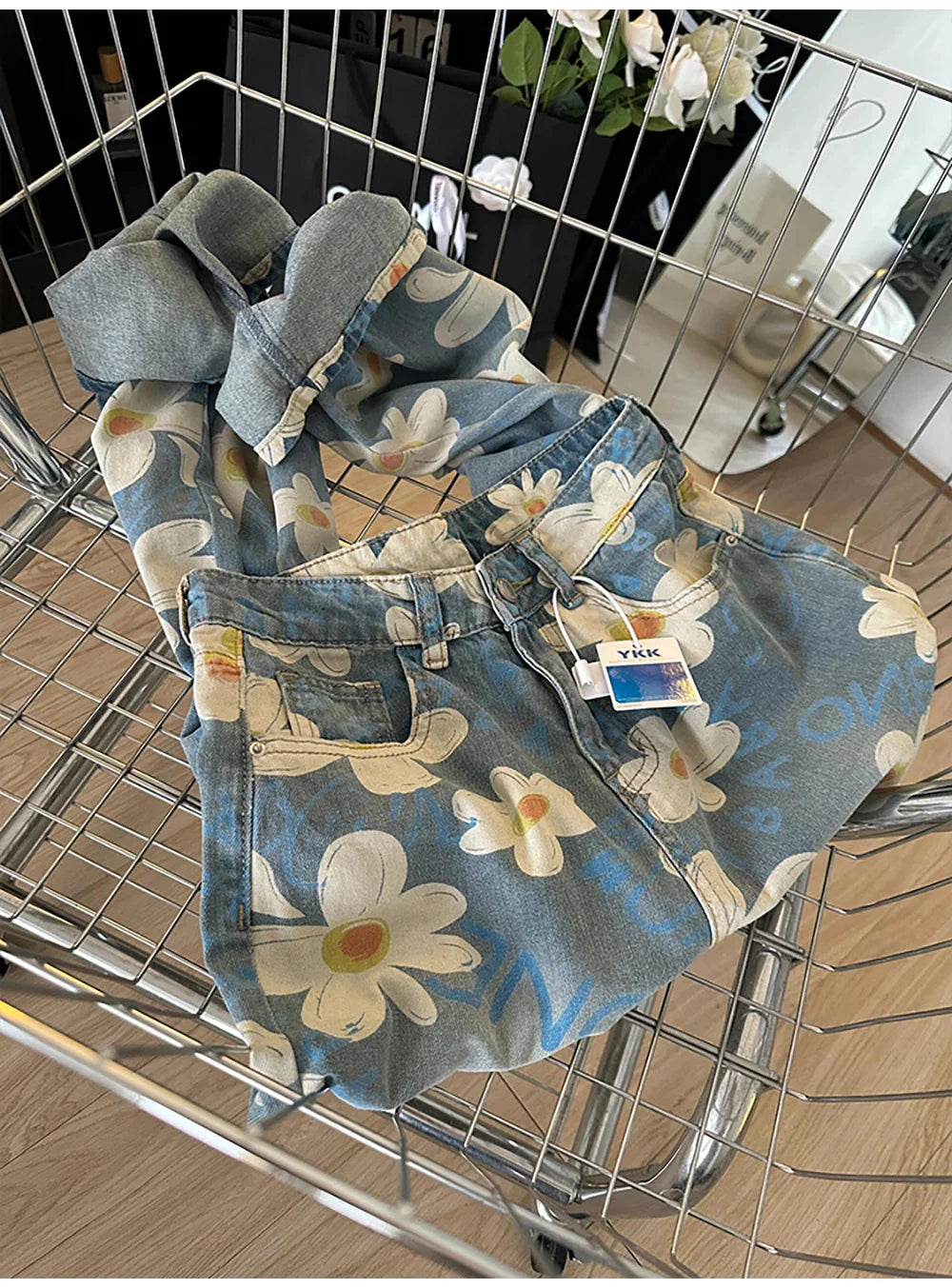 Floral Print Wide Leg Jeans