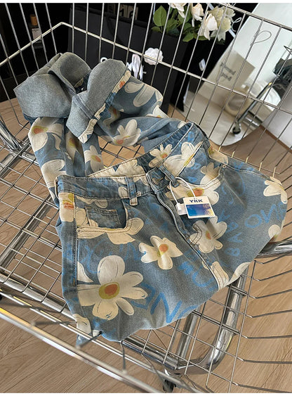 Floral Print Wide Leg Jeans