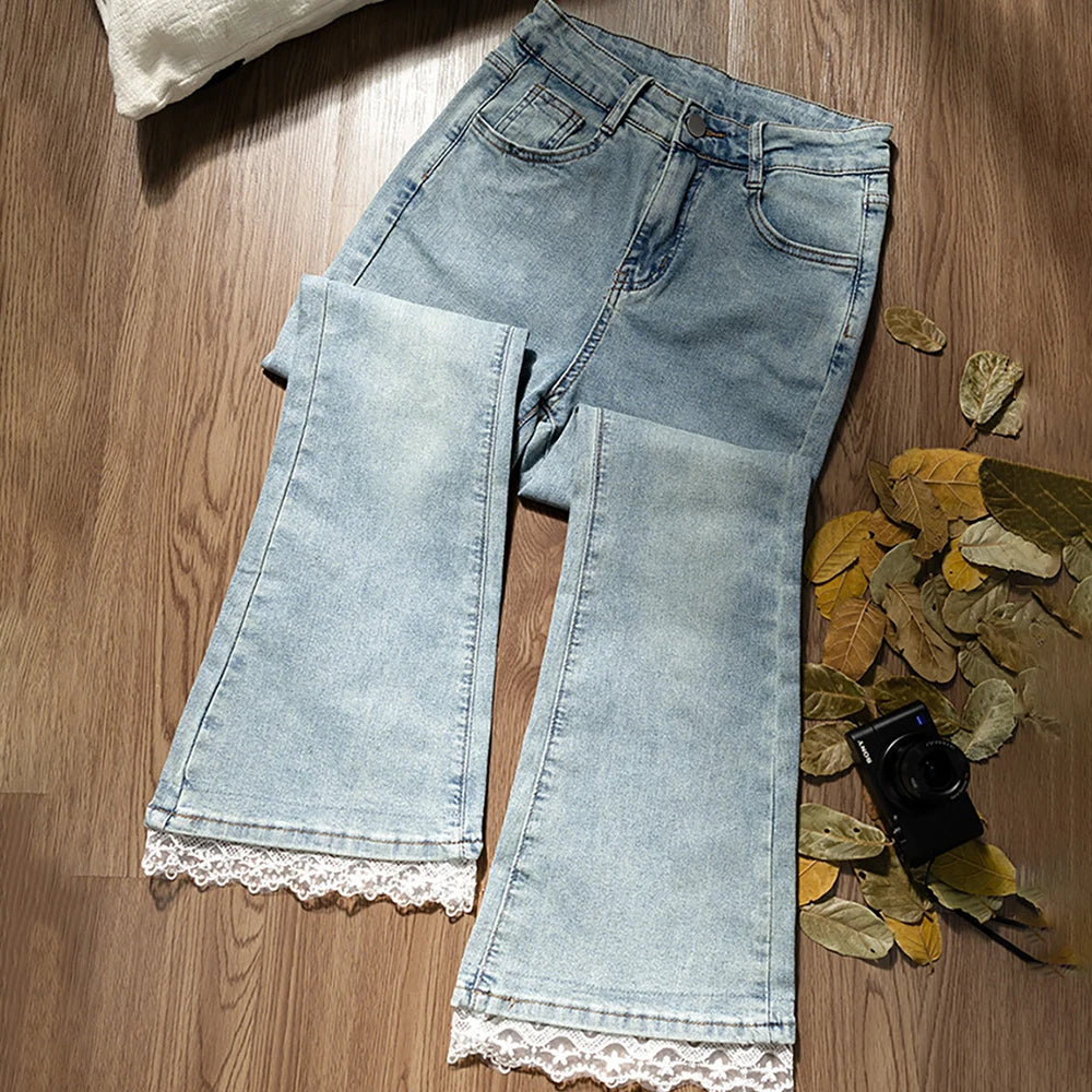 Lace Patchwork Flared Jeans