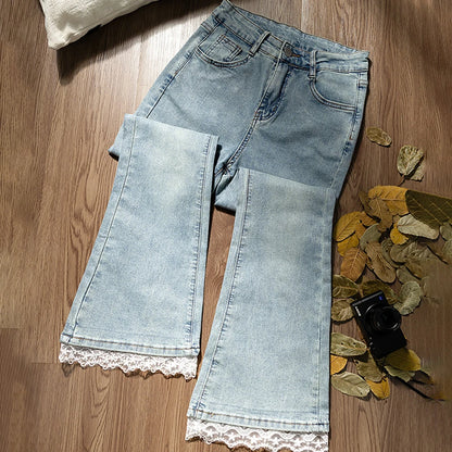 Lace Patchwork Flared Jeans