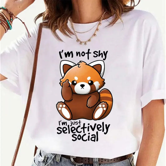 Shy Red Panda Print T-shirt