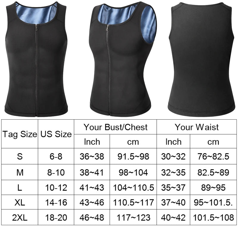 Men Body Shaper Sauna Heat Trapping Sweat Enhancing Vest Workout Gym Slimming Compression Suit Waist Trainer Corset with Zipper