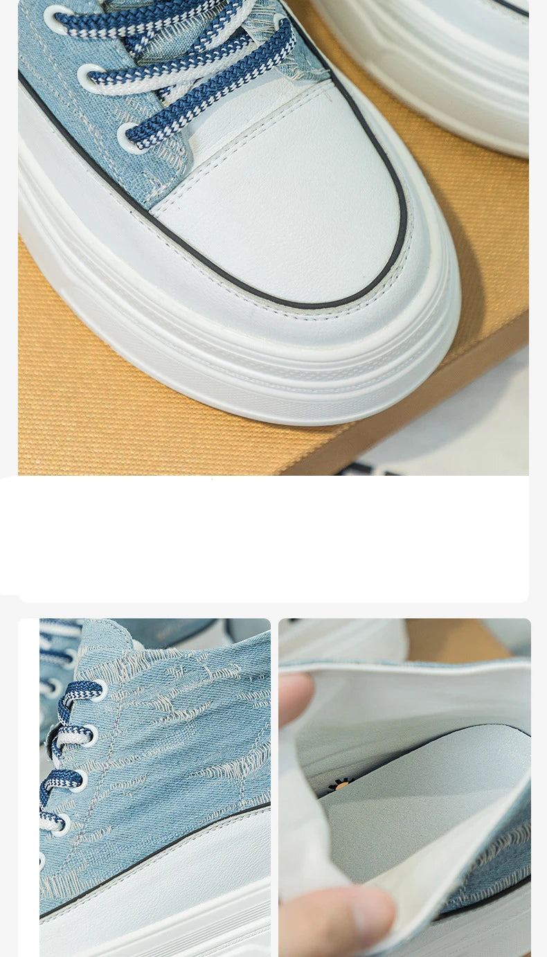 Fujin 8cm Denim Genuine Leather Shoes