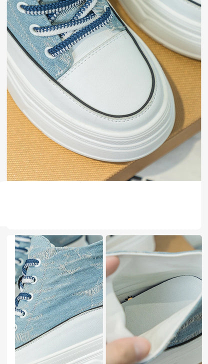 Fujin 8cm Denim Genuine Leather Shoes