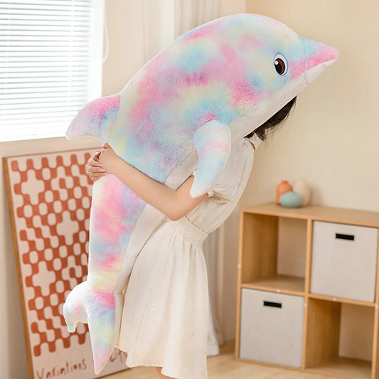 50cm/19.68in Cute Colorful Dolphin Plush Toy Soft Cartoon Model Throw Pillow Home Decoration for Boys and Girls Birthday Gifts