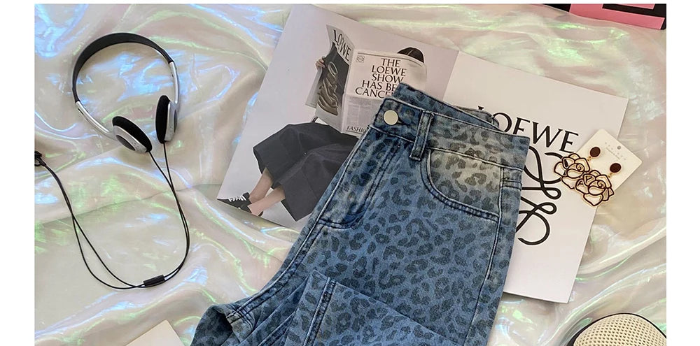 Leopard Print Wide Leg Jeans
