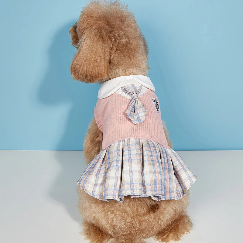College Style Cute Pet Dress – Plaid Skirt for Small Dogs and Cats