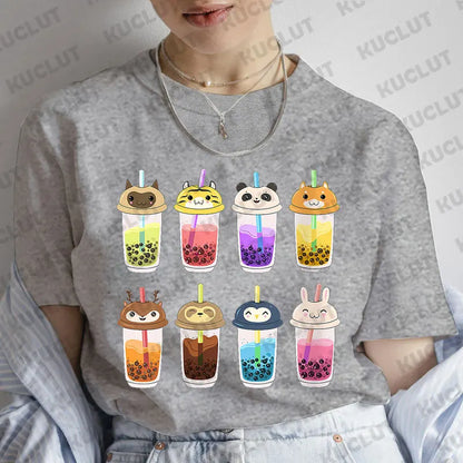 Women Clothing Boba Drink T-Shirt Bubble Tea Kawaii Drinks