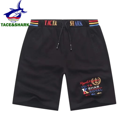 TACE&SHARK Men's White Casual Shorts with Embroidered Logo