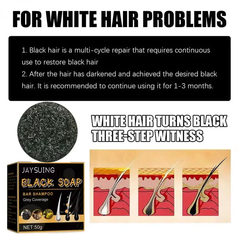 White Hair Darkening Shampoo Soap Restore Gray Beard and Hair Natural Color Soap Gray White To Black Dye Hair Fixing Shampoo 50g