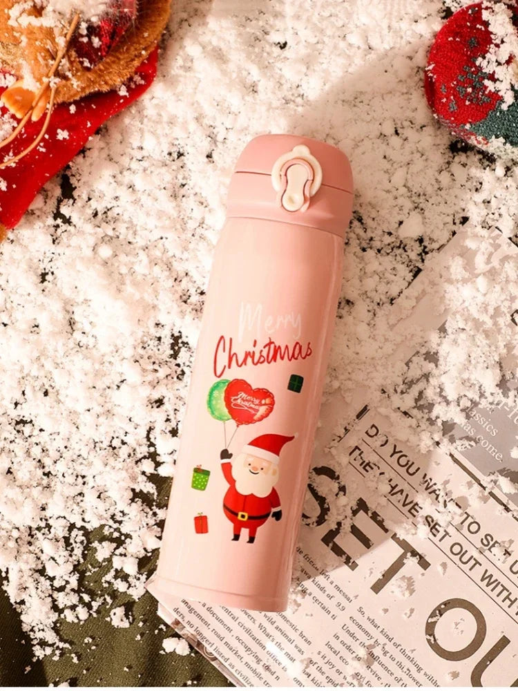 500ml Stainless Steel Christmas Thermos Cup Elk Santa Vacuum Water Bottle Thermos Cup with Lid Christmas Gift for Girl Friend