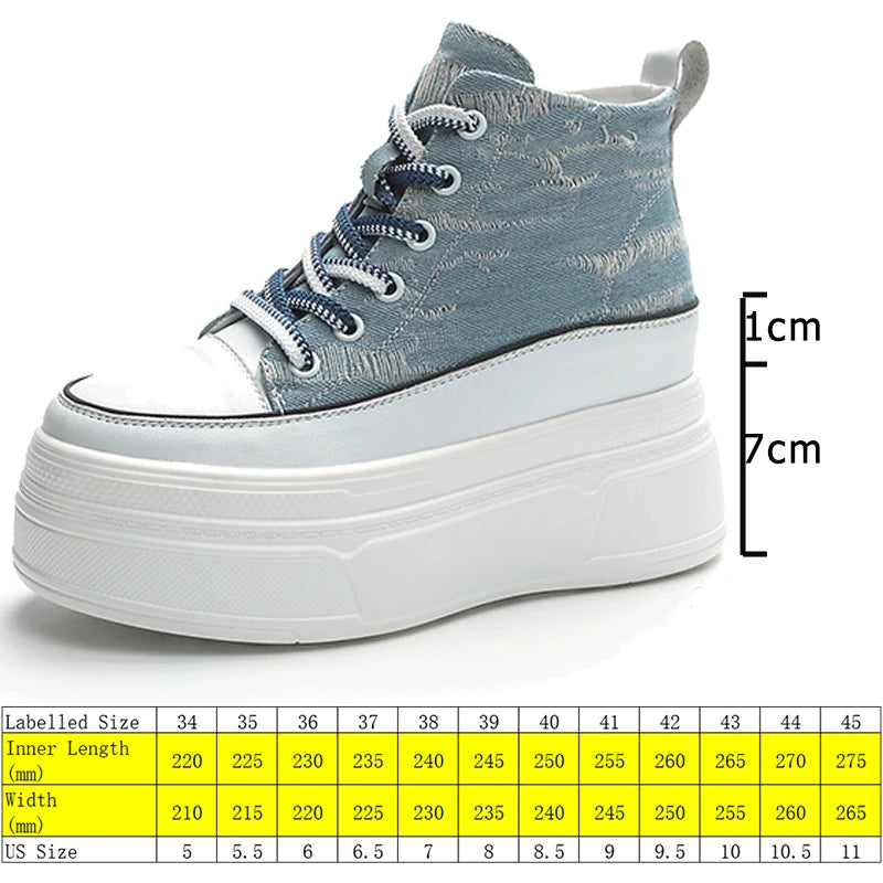 Fujin 8cm Denim Genuine Leather Shoes
