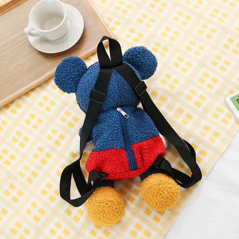 25cm Fashion Cartoon Backpack Mickey Mouse Plush Toy Bag Super Soft Toy Bag Student Bag Holiday Gift