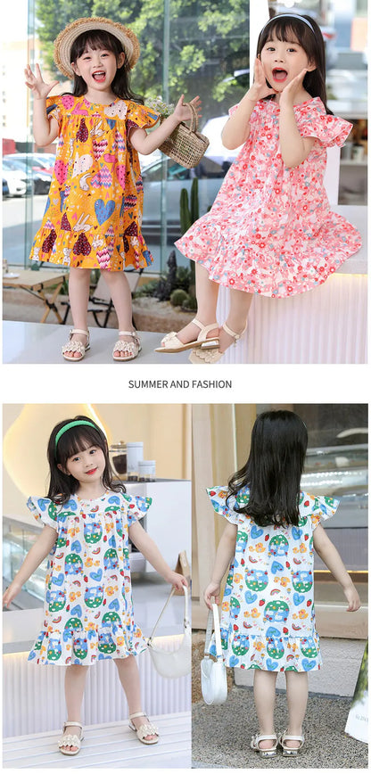 100% Cotton Summer Dress for Girls – Heart Print Sleeveless Princess Outfit