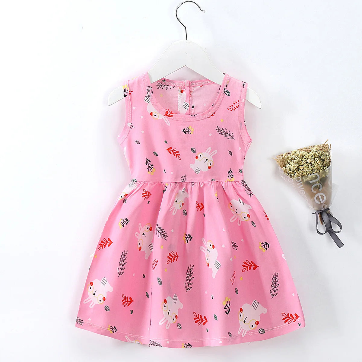 Summer Girls’ Floral Princess Dress – Sleeveless Cotton & Polyester Blend