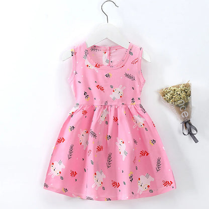Summer Girls’ Floral Princess Dress – Sleeveless Cotton & Polyester Blend