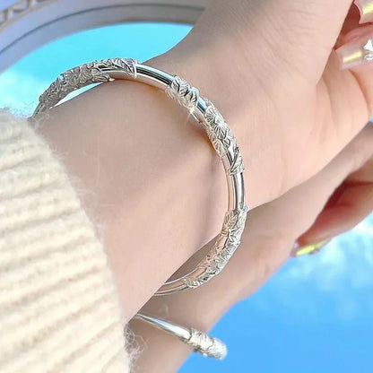 Silver Bracelet Solid Silk Feather Push Pull Bracelet