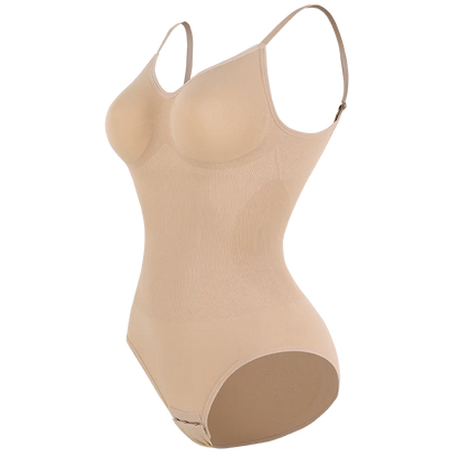 Low Back Bodysuit Shapewear for Women – Seamless Tummy Control Push-Up Body Shaper with Open Crotch & Adjustable Straps