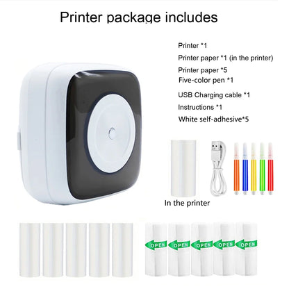 Thermal Mini Printer, Portable Sticker Printer, Inkless Pocket Photo Printer for Notes, Journal, DIY,With Colored LED light