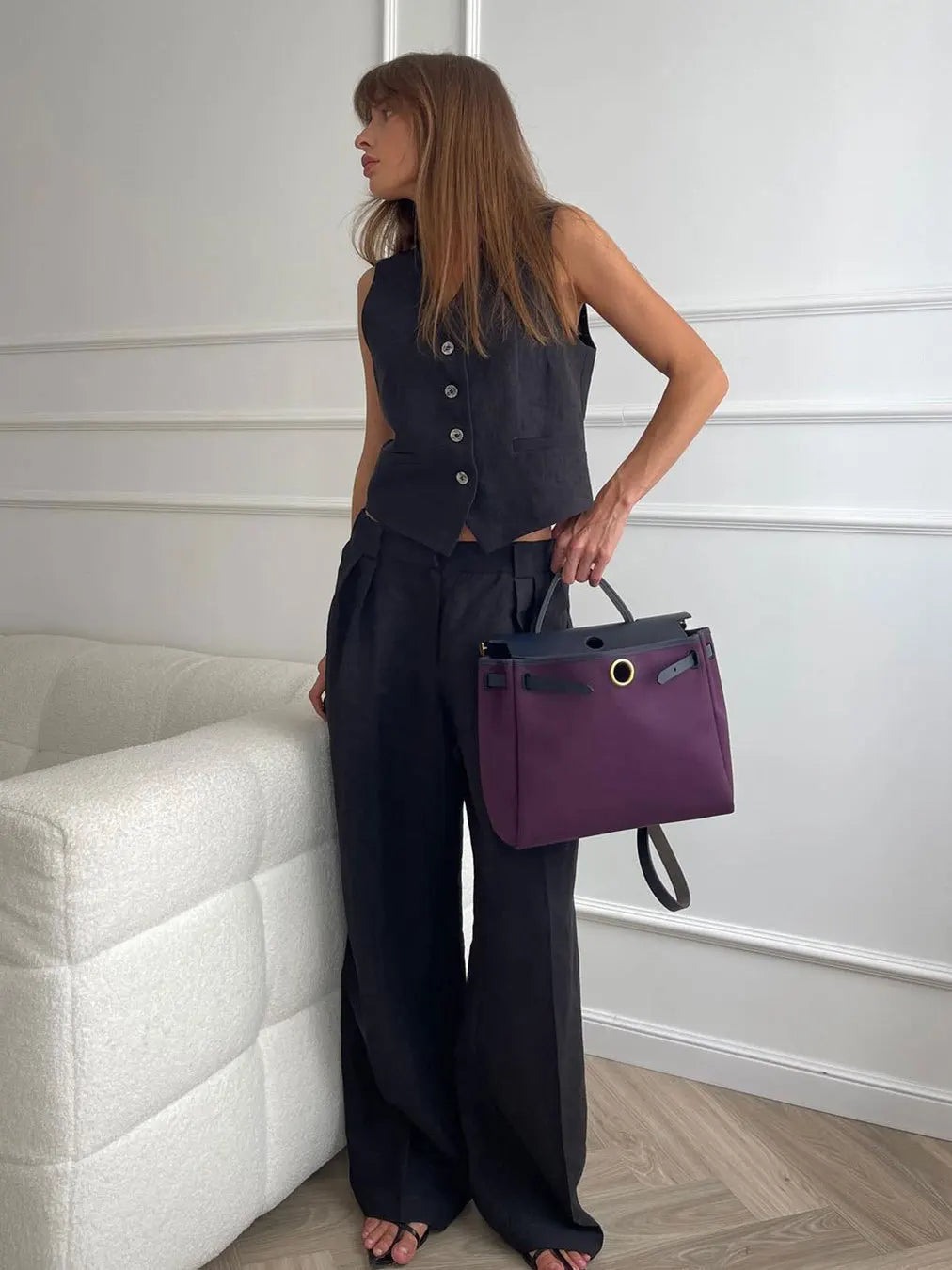 Linen Cotton Chic Vest ＆ Pants Suit Two-Piece Set