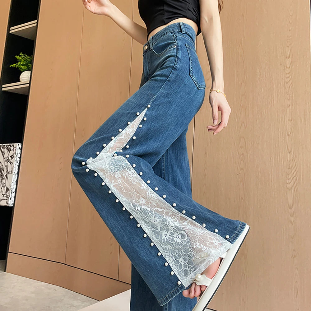 Lace Patchwork Wide Leg Jeans