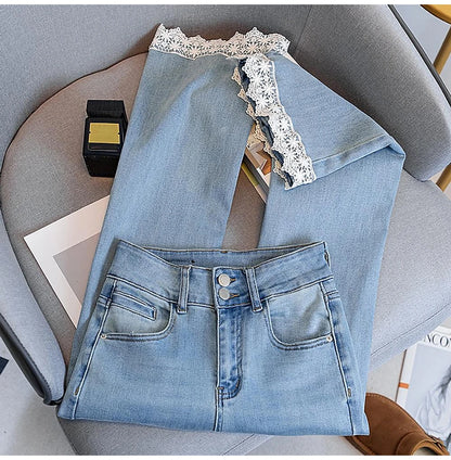 Fashion Lace Edge Blue Jeans