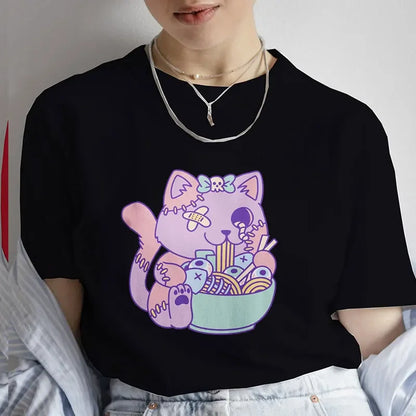 Casual Kawaii Boba Milk Tea Print Tshirt Bubble Tea Cartoon