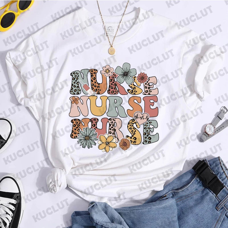 Nurse Shirt RN Wildflowers Vintage Short Sleeve