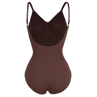 Low Back Bodysuit Shapewear for Women – Seamless Tummy Control Push-Up Body Shaper with Open Crotch & Adjustable Straps