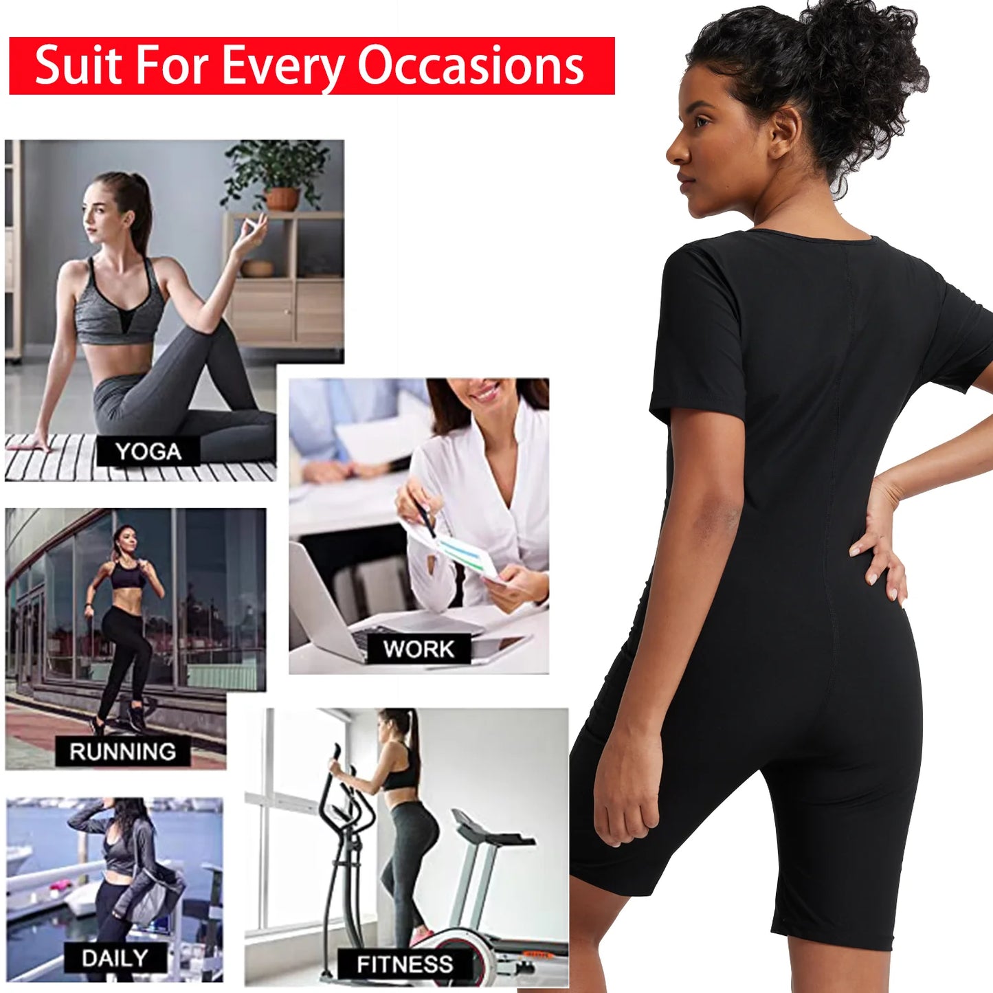 Women Sauna Suit Full Body Shaper 3 in 1 Sweat Vest Waist Trainer Zipper Slimming Bodysuit Shapewear Workout with Sleeve Shorts