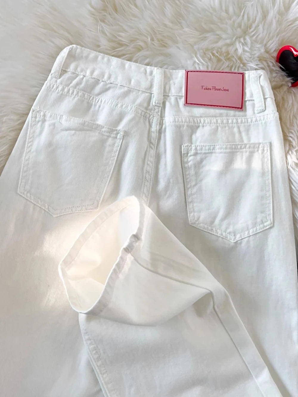 White Wide Leg Denim Pants for Women Size S-5XL