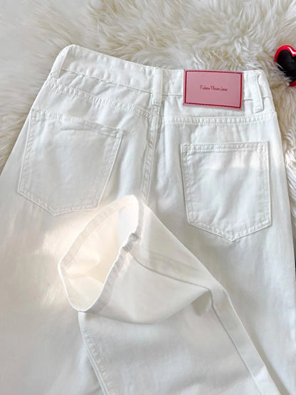 White Wide Leg Denim Pants for Women Size S-5XL