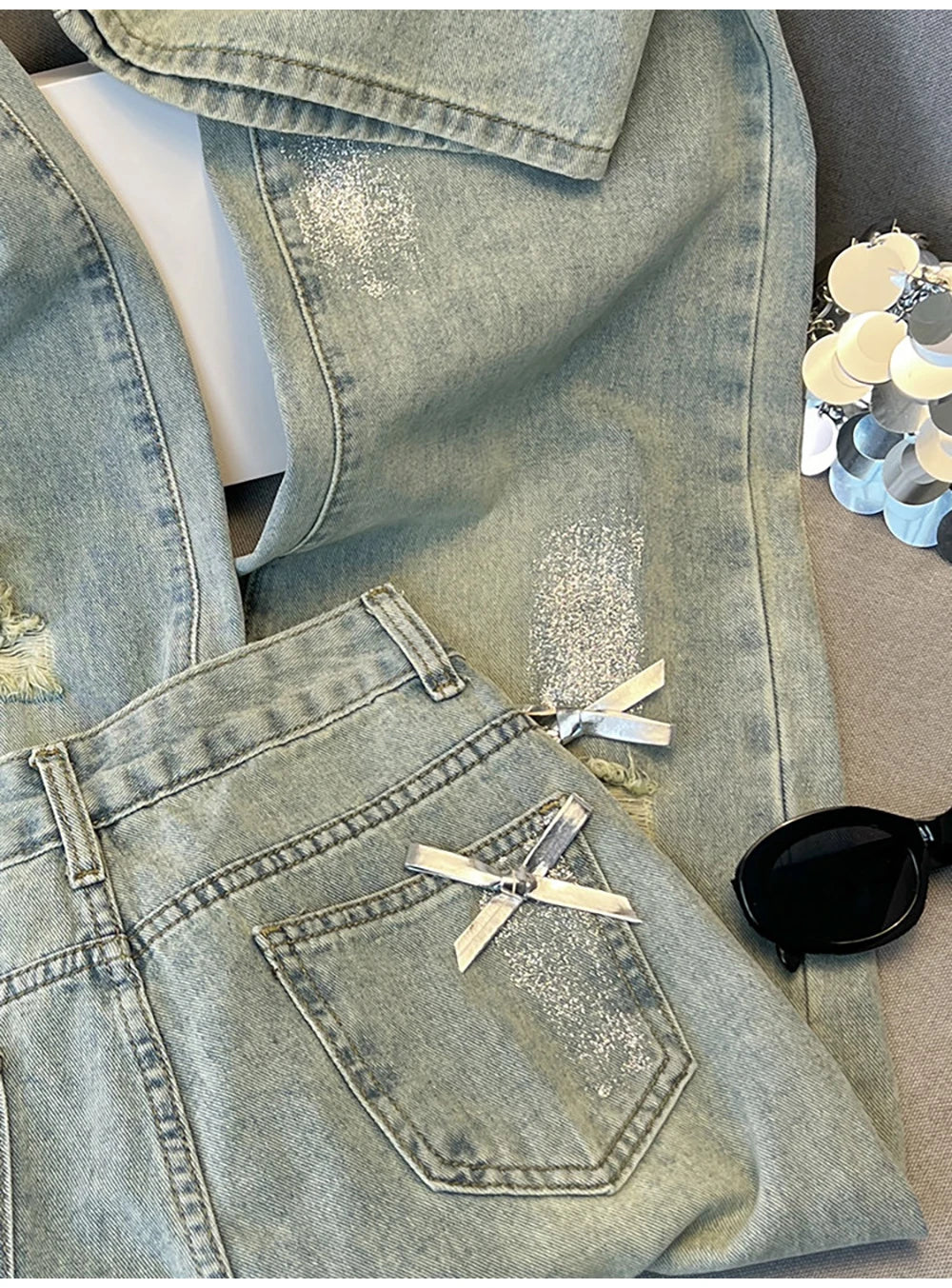 Distressed Ripped Blue Denim Pants