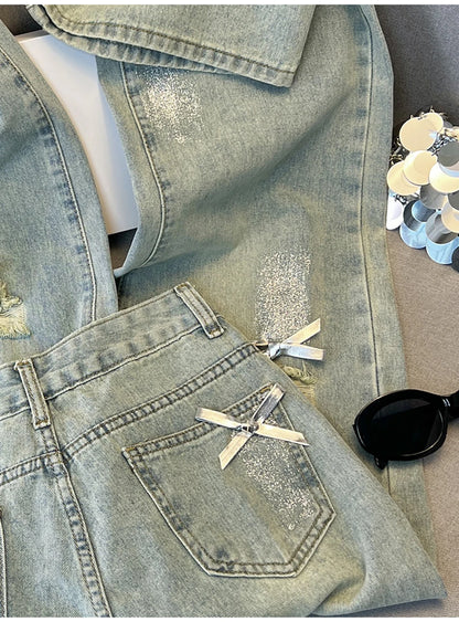 Distressed Ripped Blue Denim Pants