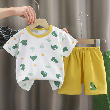 2-Piece 100% Cotton Summer Toddler Outfit – Short Sleeve T-Shirt and Shorts for Boys & Girls