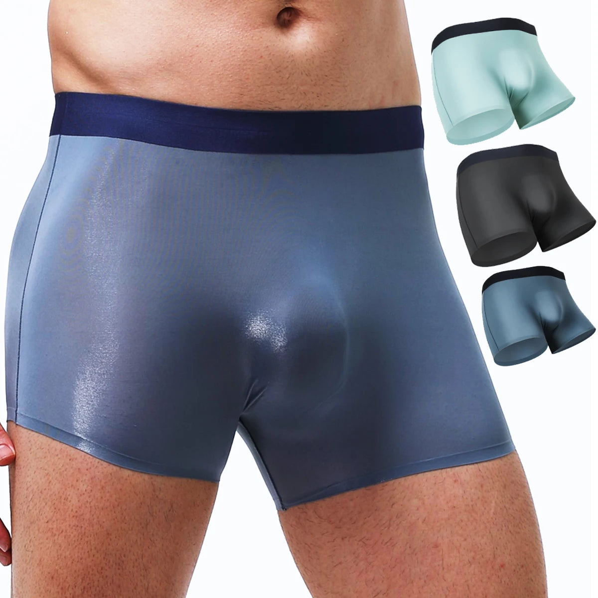 Mens Total Support Pouch Boxer Briefs Silky Cooling Moisture Wicking Underwear Soft Breathable Elastic Waistband Underpants