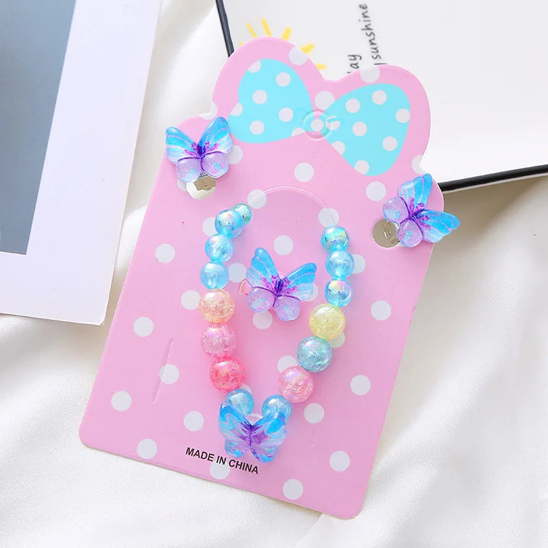 Kawaii Disney Frozen Elsa Girls Bracelet Ear Clip Ring Set Disney Princess Bracelet Cartoon Toys Kids Girls Jewelry Gifts