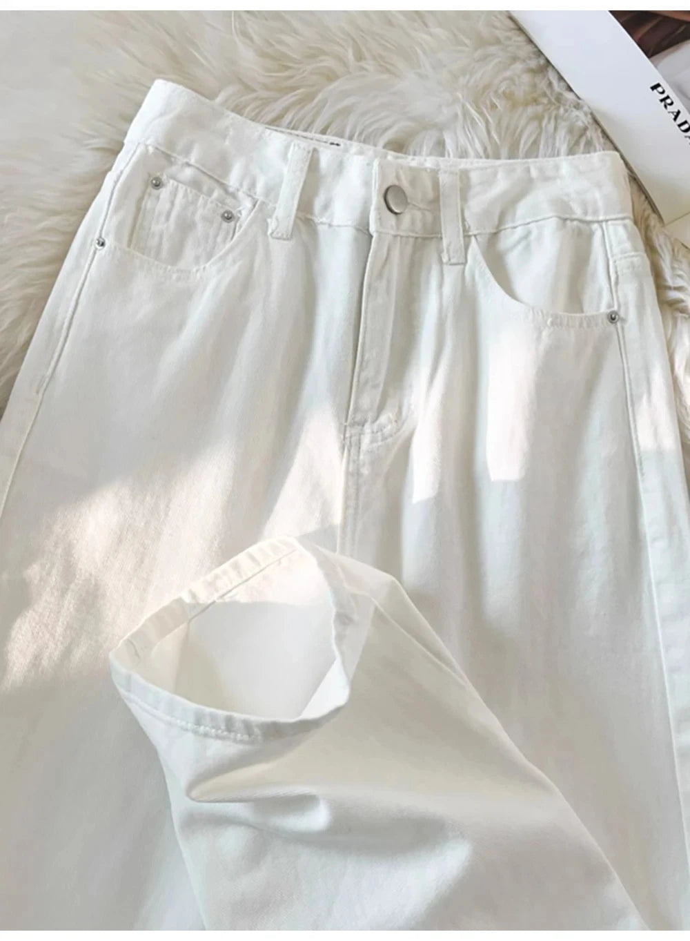 White Wide Leg Denim Pants for Women Size S-5XL