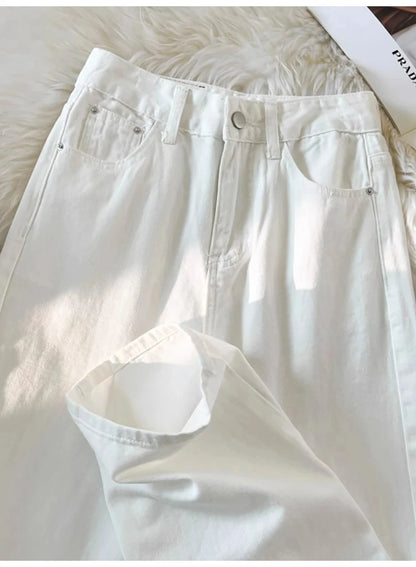 White Wide Leg Denim Pants for Women Size S-5XL