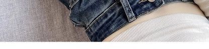 High Waist Loose Hot Stamping Diamond Denim Pants