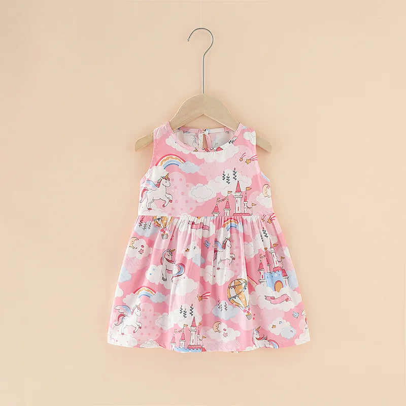 Summer Girls’ Floral Princess Dress – Sleeveless Cotton & Polyester Blend