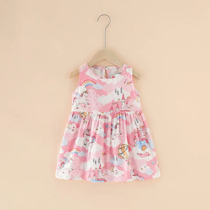Summer Girls’ Floral Princess Dress – Sleeveless Cotton & Polyester Blend